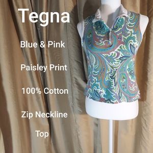 Tegna Paisley print zip neck top size S